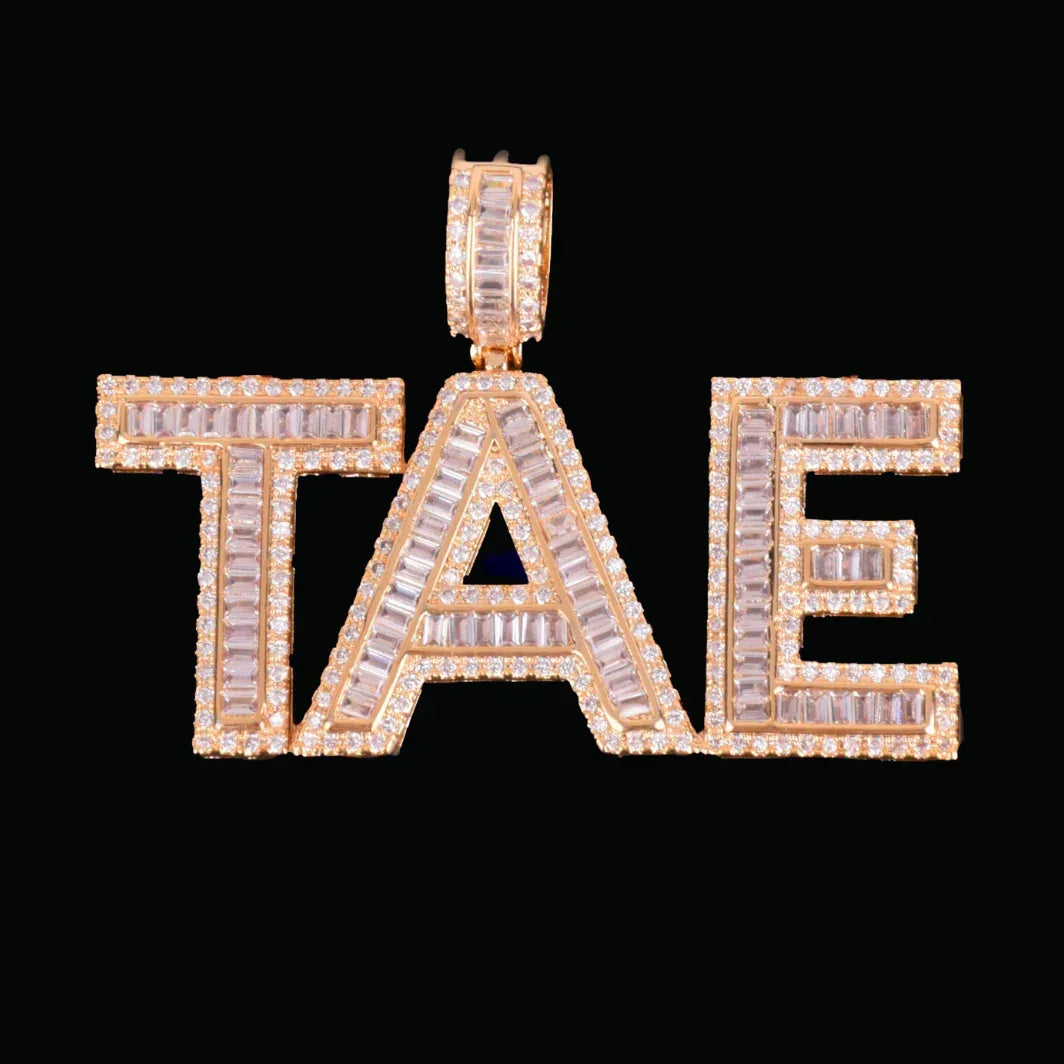Solid Baguette Letters Iced Out Personalized Custom Name Necklace Pendant - Luxury Custom Jewelry - CaratixJewelry